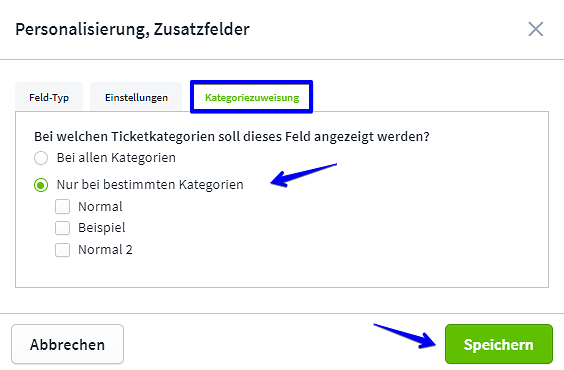 Create Ticket Personalisierung Kategoriezuweisung