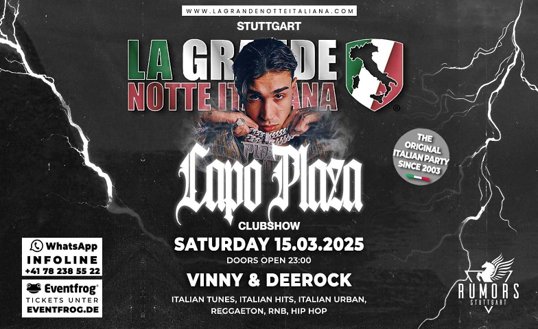 Event-Image for 'La Grande Notte Italiana w/Capo Plaza @ Rumors Stuttgart'